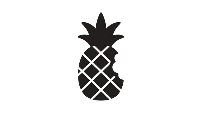 Vector illustration of black silhouette icon of a pineapple with a bite mark on a transparent background
