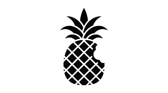 Vector illustration of black silhouette of a pineapple with a bite mark on a on a transparent background