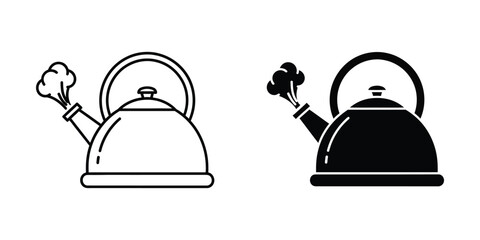 Fototapeta premium Set of steaming kettle icons in outline and solid black styles for kitchen and beverage design