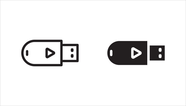 USB flash drive icon set, collection featuring multiple styles and orientations. Ideal for data storage, portable memory, file transfer, backup solutions, and technology-related applications.