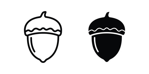 Set of acorn icons in outline and solid black style for autumn nature design © HabibaDesign