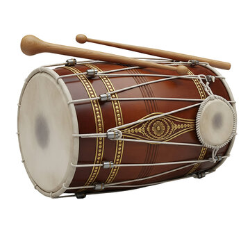 Brown indian tabla drum with sticks