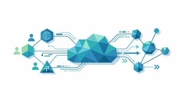 Abstract graphic of digital network connecting users to a central cloud