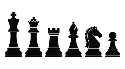 Chess Pieces In Black Silhouette Against A White Background © lamia
