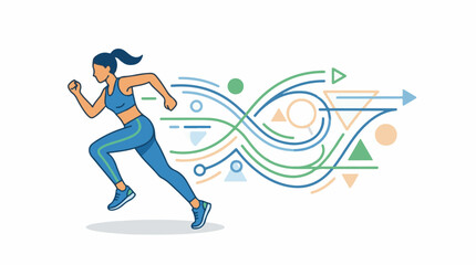 Fototapeta premium Athletic woman running with abstract digital lines and shapes