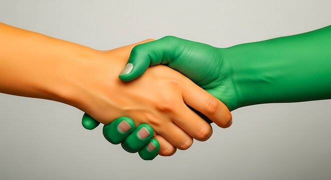 Handshake Between Two People with Different Skin Tones for Unity and Cooperation.