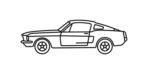 Obraz premium Classic American muscle car side view line art illustration.