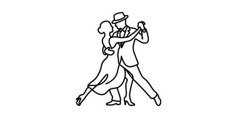 Obraz premium Continuous line art illustration of a couple dancing tango.