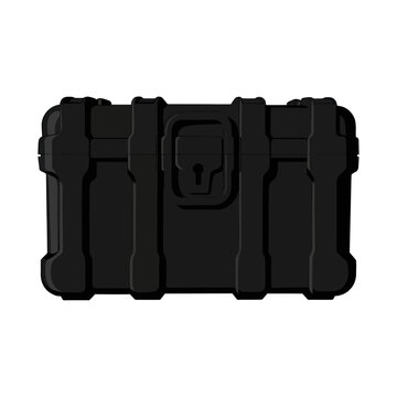 Black protective storage case illustration. Secure equipment transport box.