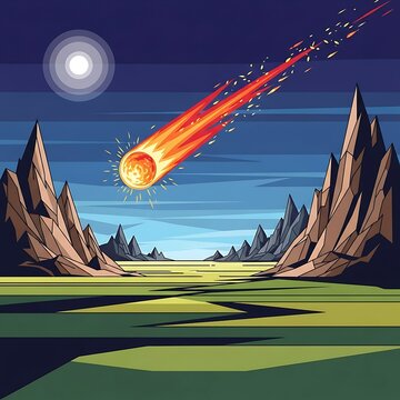 Dramatic Meteor Shower Over Mountain Landscape at Night.