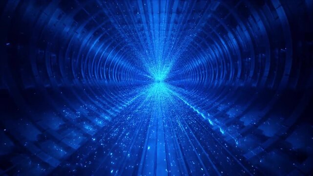 Blue digital tunnel glowing particle stream abstract data network futuristic technology background, digital tunnel blue light abstract technology finance concept glowing center data stream futuristic
