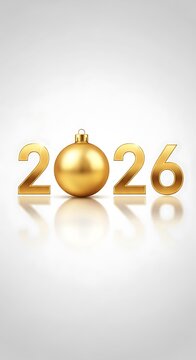 Festive New Year 2026 Celebration with Gold Ornament and Reflection.