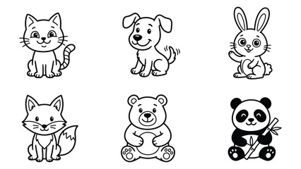 Fototapeta premium Cute cartoon animal set featuring cat dog rabbit fox bear and panda bear