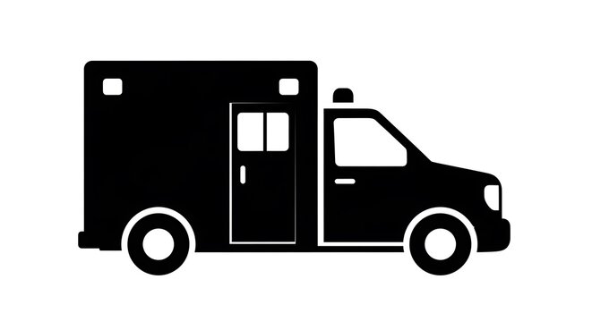 Black silhouette icon of an ambulance vehicle isolated on white background