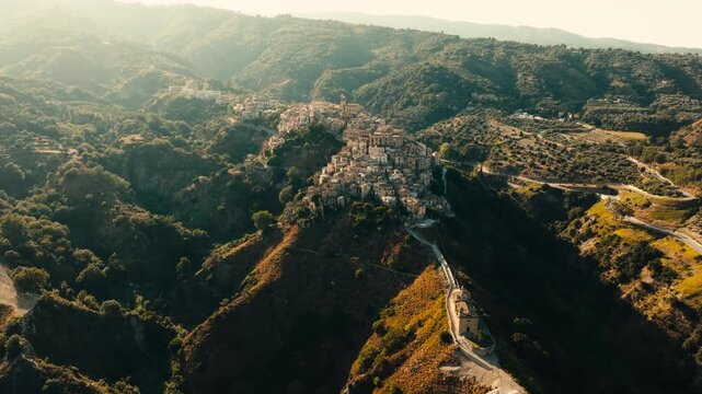 Cinematic shot of Badolato medieval town, Calabria
