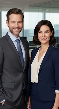 Professional Businesspeople Smiling in Office Environment.
