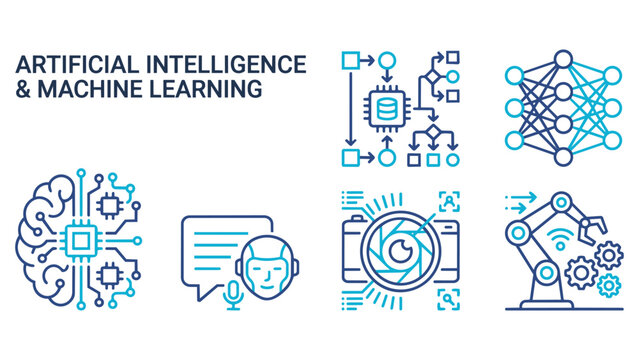 Artificial intelligence and robotics technology icons with intelligence artificial robotics learning technology automation
