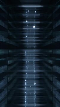 Cybersecurity abstract digital tunnel with glowing light lines dark blue futuristic data center, quantum processor dark server rack with blue light and abstract digital data lines, dark abstract