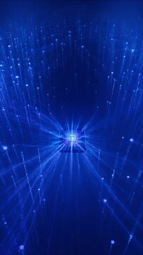 Cybersecurity Digital Network Data Flow Glowing Blue Abstract Technology Connection with Microchip Circuit Board and Futuristic Data Protection Background