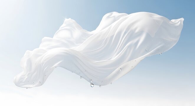 Abstract White Fabric Cloud Floating in Sky.