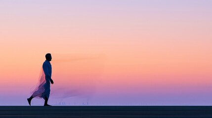 Fototapeta premium Athletic Figure in Flowing Motion at Sunrise