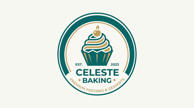 Celeste Baking logo with cupcake and text in a circular design.