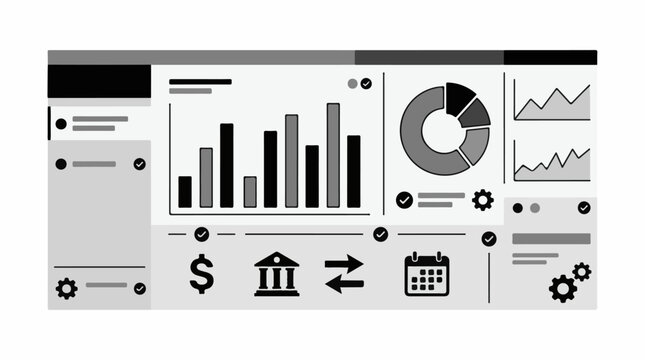 Business analytics dashboard with charts graphs and financial icons (1)