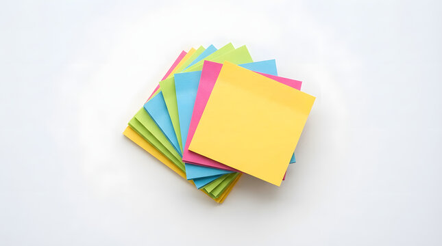 A stack of colorful sticky notes fanned out on a surface