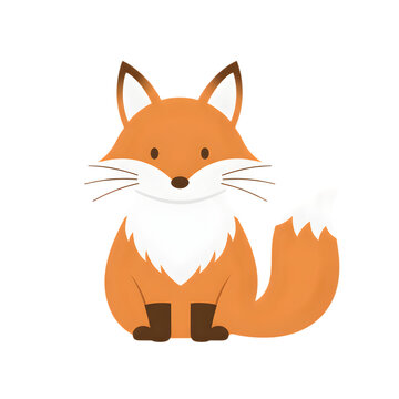 Cute orange fox character illustration with friendly face sitting down isolated on white background