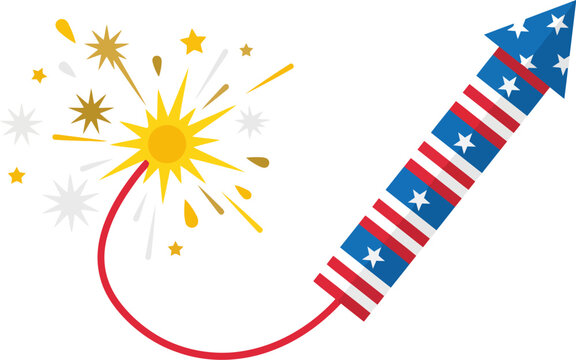 Patriotic firework rocket design used for American Independence Day celebrations.