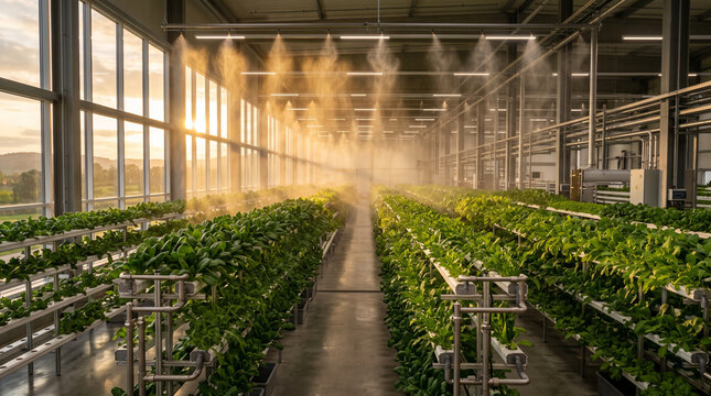 Cinematic Golden Hour Indoor Hydroponic Farm