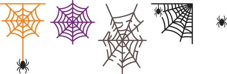 Collection of various spider webs and spooky spiders for halloween design with halloween, decoration © MD Rubel