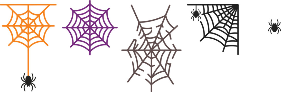 Collection of various spider webs and spooky spiders for halloween design with halloween, decoration