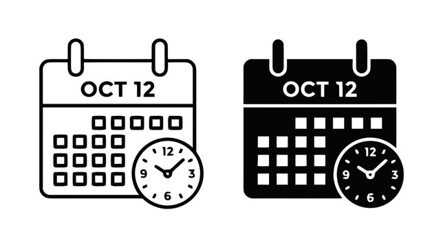 Vector illustration of calendar and clock icon on a transparent background