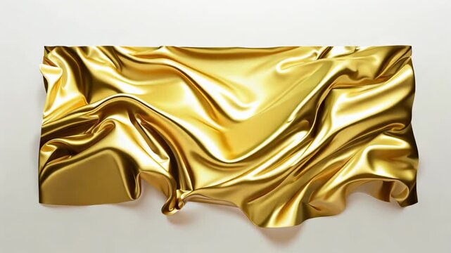 Luxurious gold silk fabric draped in flowing fold on light background, elegant satin texture, premium backdrop, shimmering material, opulent minimal design.