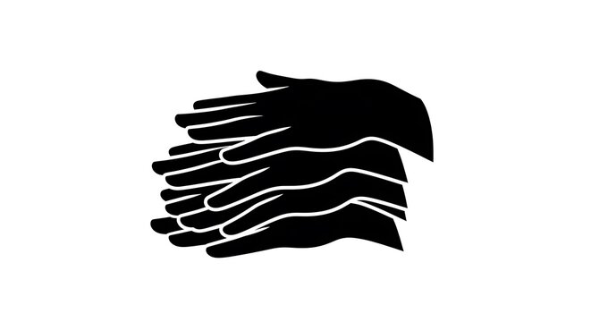 Multiple hands stacked on top of each other in a pile isolated on white background