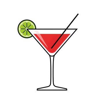 Minimalist vector illustration of martini cocktail with lime slice isolated on white background