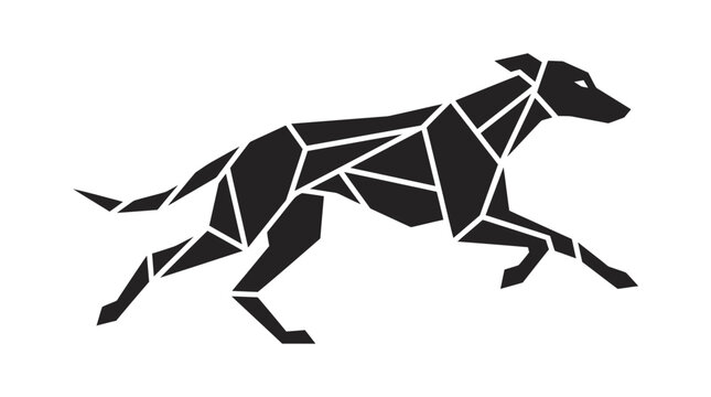 Solid black geometric running dog silhouette.
