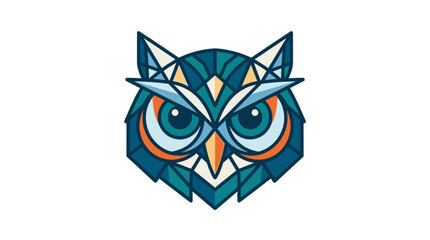 Fototapeta premium Symmetrical dark blue and orange owl head graphic.