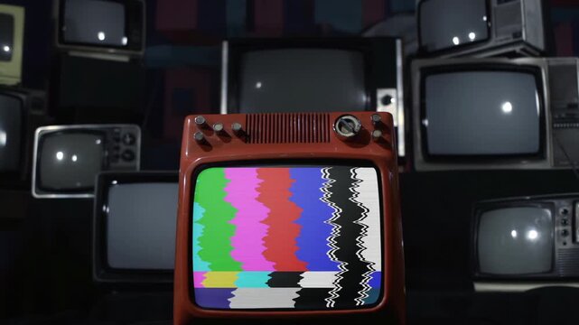 Vintage Red Television Screen Exploding And Shattering In Close Up - 4K