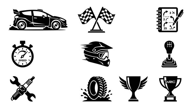 Racing Car Speed Competition Icons Set.