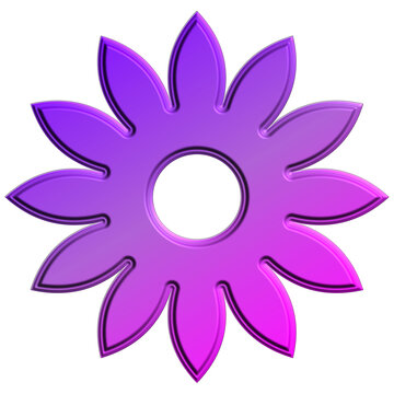 Purple 3d flower geometric shape element with transparent background