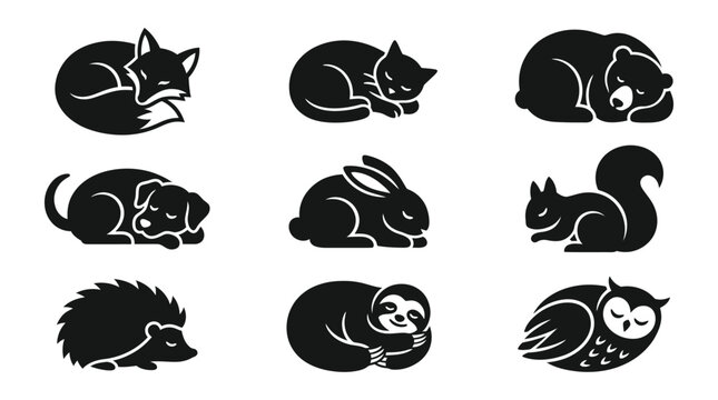 Black silhouettes of various sleeping animals.