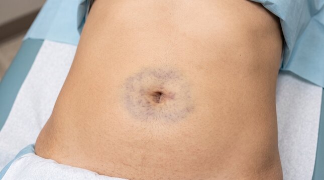 Photorealistic Medical Image of Cullen's Sign on the Adult Abdomen