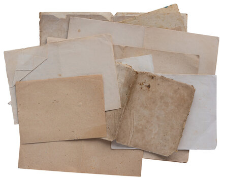 Collection of old vintage paper sheets and envelopes on white