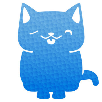 Cute abstract blue cat cartoon character element with transparent background