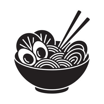 Ramen Bowl With Noodles Egg And Chopsticks Silhouette Illustration