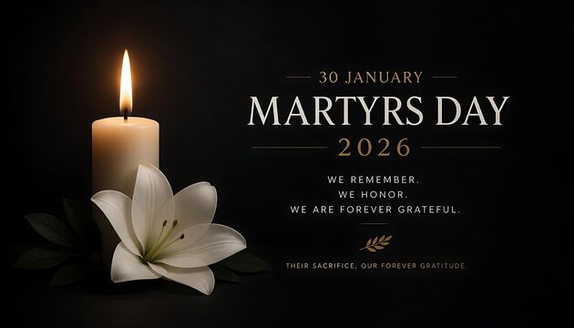 Martyrs day 2026 social media graphic featuring a candle and white lily flower remembrance memorial ceremony mourning patriotism sacrifice national historical commemoration solemnity