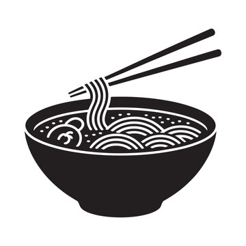 Ramen Bowl With Chopsticks Black Silhouette On White Background