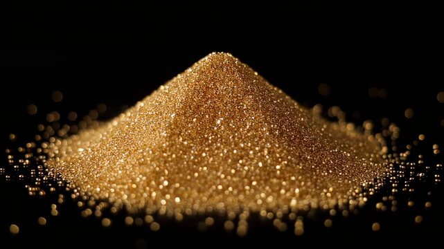 golden glitter particles flowing down pyramid shape